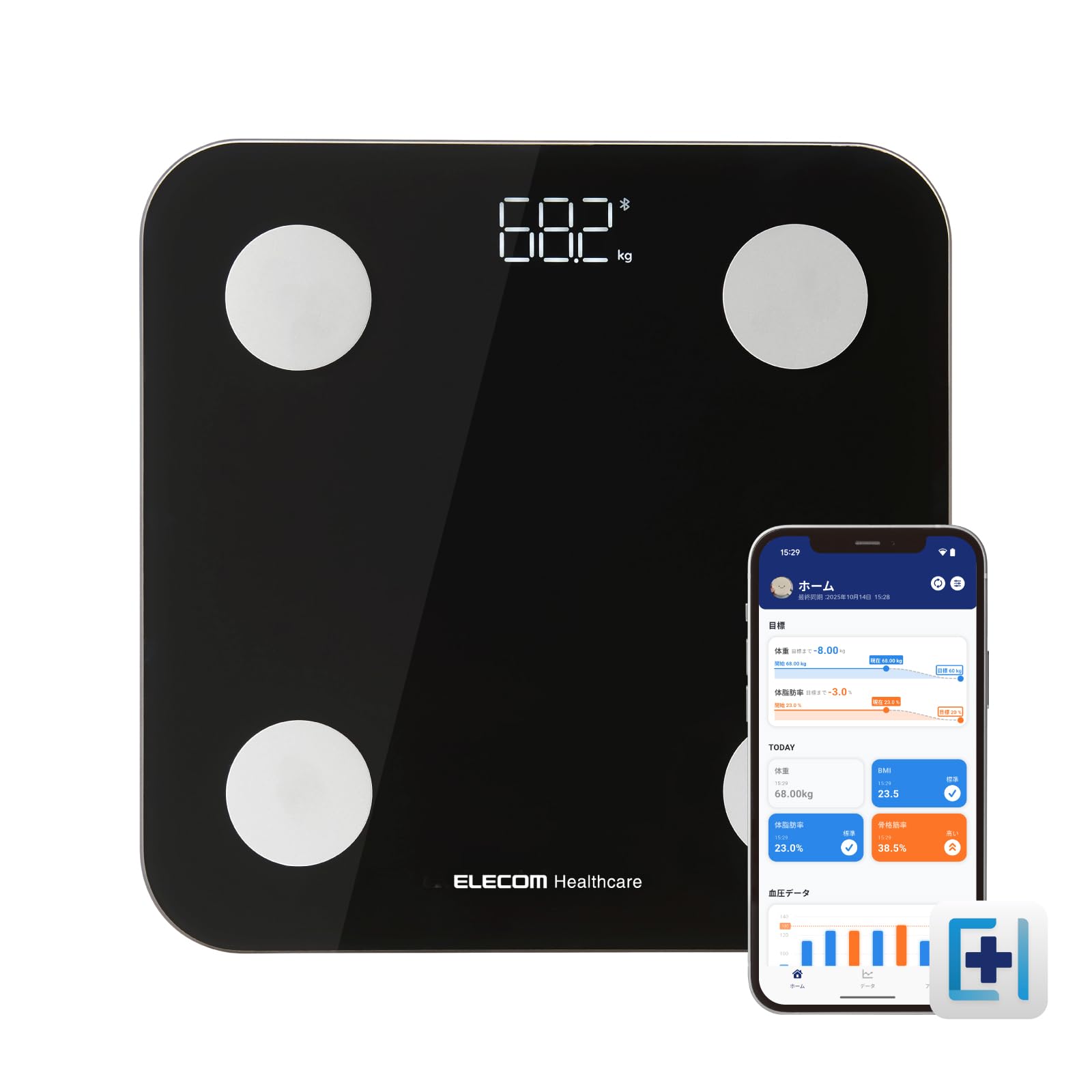 エレコム 体組成計 50g単位 Bluetooth/Wi-Fi通信機能搭載 13項目 [体重体脂肪率BMI基礎代謝量骨格筋率内臓脂肪レベル骨量皮下脂肪率FFMIボディタイプ前回体重