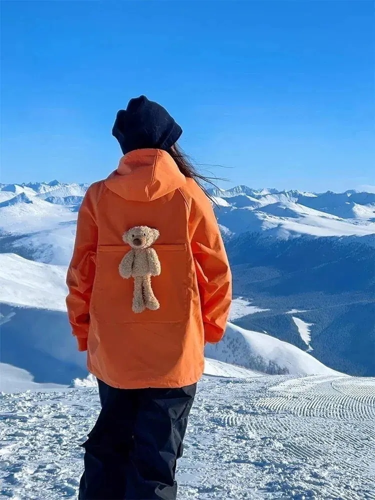 人気SALE【1-3日出荷】スノーボードウェアトレーナーレディースメンズ防水20000mm熊付きぬいぐるみスキーウェアスノボウェアスノーウェアトップスパーカー男女兼用韓国風防水防寒防雪保温防風通気