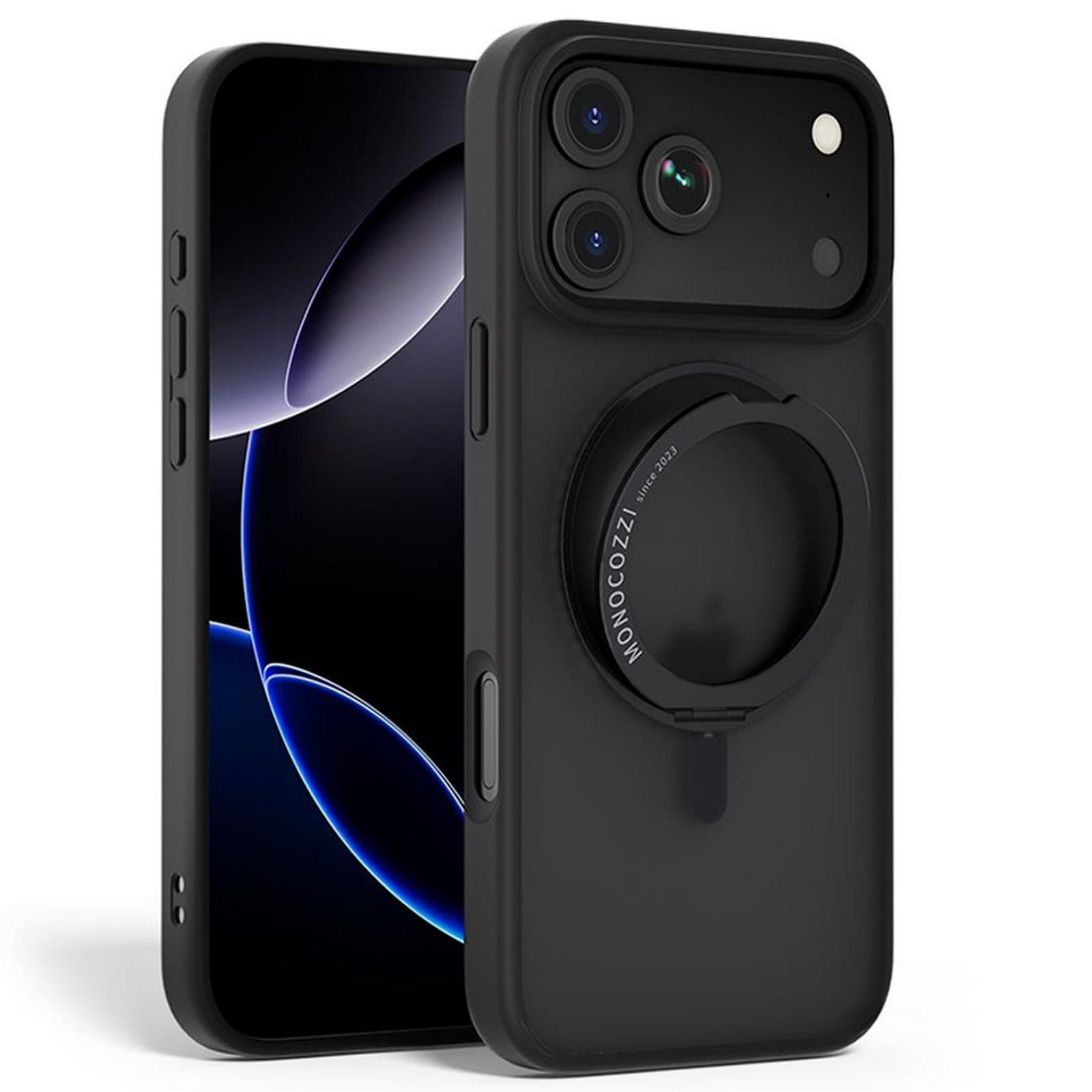 【MONOCOZZI】 iPhone 17 Pro Max 対応 ケース クリア MagSafe 対応 回転 リング スタンド ストラップホール 付き 耐衝撃 スマホケース マグセーフ 透明 頑丈 携