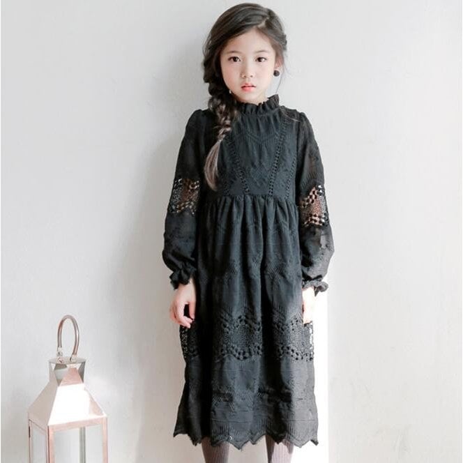 レース ブラック 子供ドレス 女の子 2019 ワンピ 人気 ワンピース 無地 子供服 女の子 長袖 秋冬新作 ワンピース 防風 長袖 ロングワンピース 通学 通園 福袋 5,212円