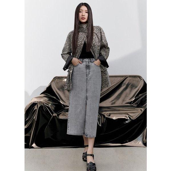[진] [SUZY] YP2D5563 女性ブリーチドグレー フロントスリットロングスカート_GREY