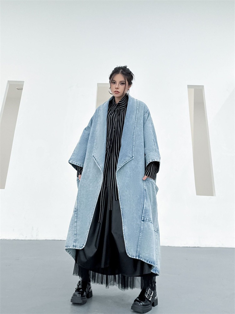 INSスタイル オータム新作 ゆるめフィット バットスリーブ デニムカーディ 実用ポケット