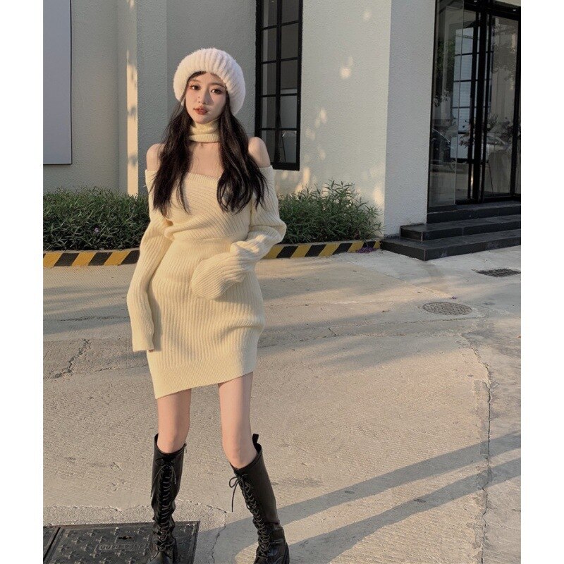 冬のワンピース冬 ニュースタイル セクシー Vネック 長袖 ニットワンピース 着痩せ スリット ワンピース韓国ファッション30%制限