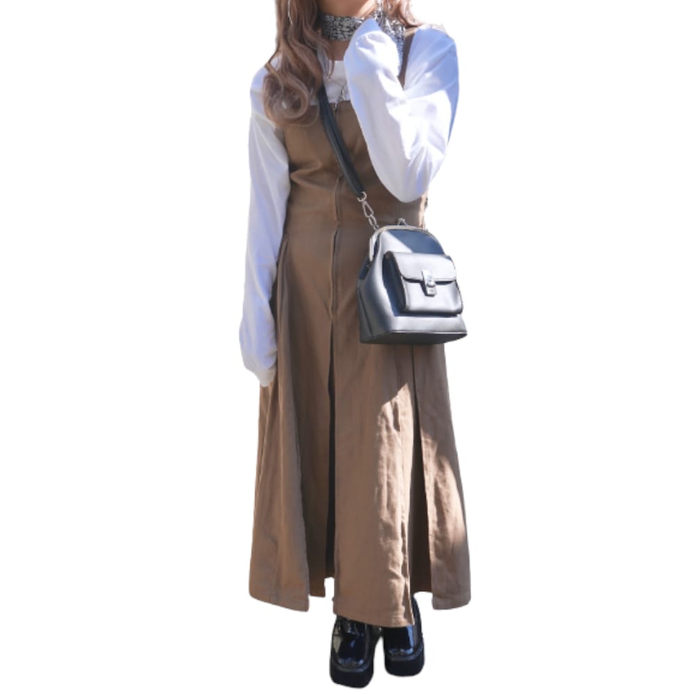 2type Strap Box Pleats Long Onepiece (brown) A,D,G レディース