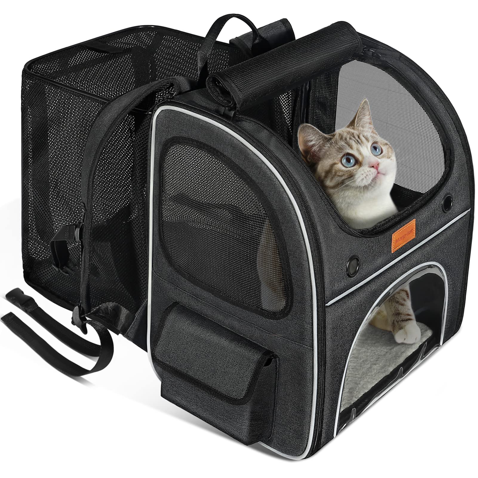 猫 キャリー バッグ Morpilot 四面拡張可能 2WAY リュック ペットハウス キャリー 中・大型猫用・小型犬・うさぎ用 シートベルト固定可能 折りたたみ 通気性 臭気がない 引っ掻き傷に強い