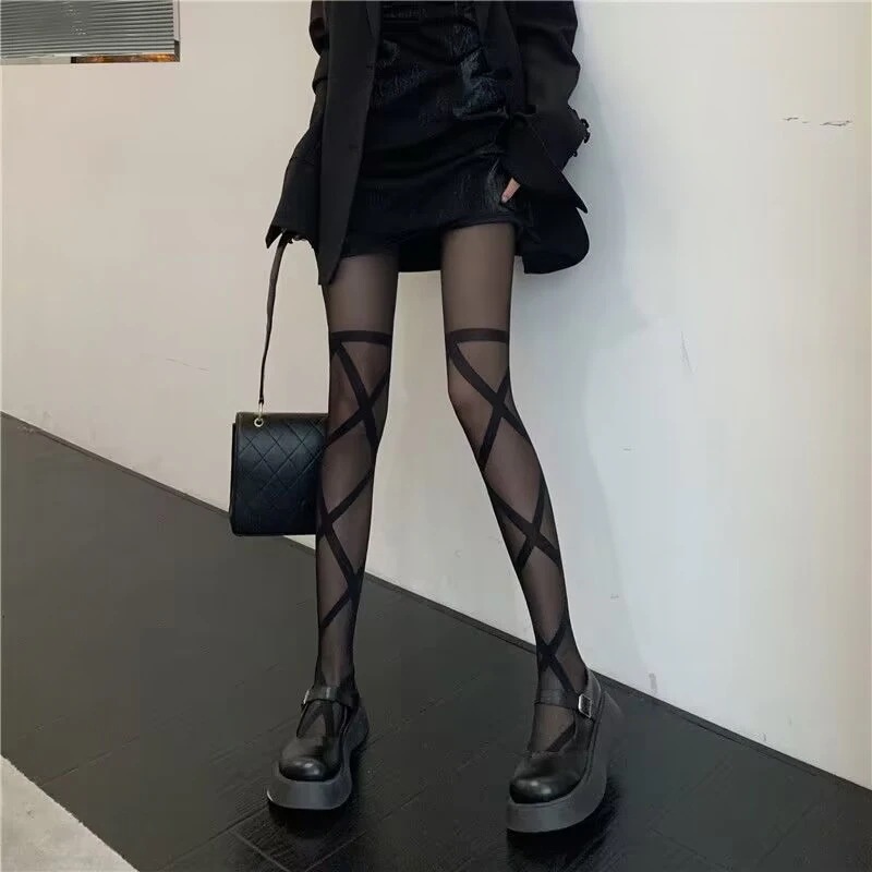 【1つ買うと10つ無料】クロスバンドストラップ女性のためのセクシーな黒いストッキングアンチフックシルク耐久性薄いスタイル純粋で貪欲なjkブラックストッキングスリムな脚パンスト