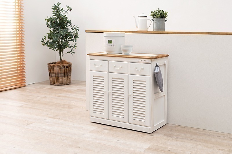 ラック 棚 キッチン収納 カウンターテーブル レンジ台 おしゃれ ナチュラル アンティーク エレガント かわいい タイル天板 キャスターワゴン 26,985円