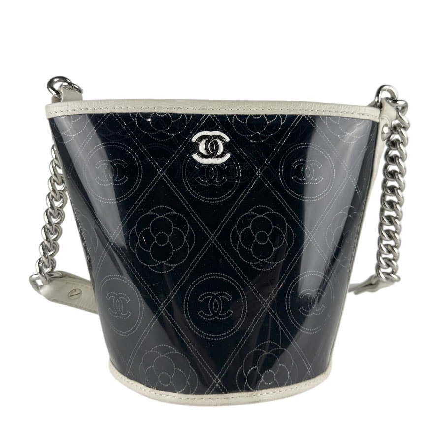 シャネル CHANEL ショルダーバッグ カメリア PVC/レザー ブラック×ホワイト レディース z8616