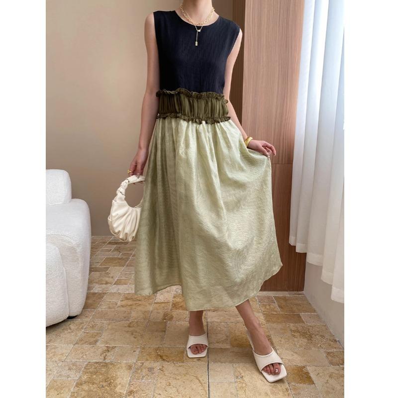 早秋の新しいテンセルデザインのパッチワークフリルドレスSN lounge dre compre agora cozy worldwide イエベ 振袖 スカル パジャマ パーティ 加绒 パンツ