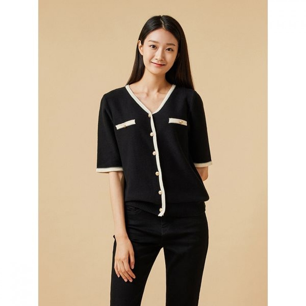[ジュジュ] ブラックレディースカラーショートスリーブカーディガンJ112404001