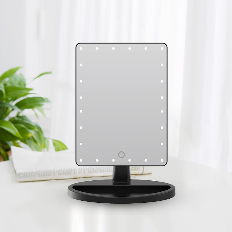 【PSE認証】24灯珠式デスクトップメイクミラー360回転無極調光化化粧ミラー