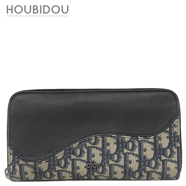クリスチャン・ディオール 長財布 Saddle ロングジップウォレット コットン レザー テクニカルファブリック ベージュ×ブラック ガンメタル金具 小銭入れ ジャガード 2ADBC315YKS_H0