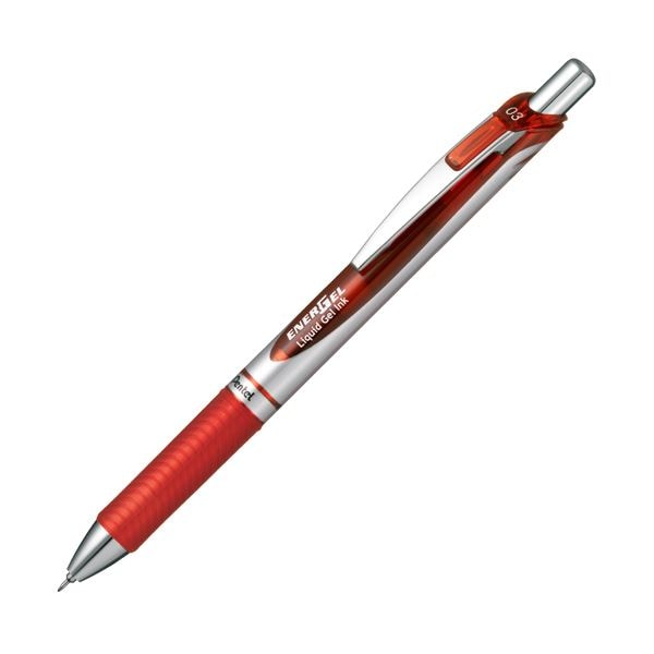 （まとめ） ぺんてる ゲルインクボールペンノック式エナージェル 0.3mm 赤 （軸色 シルバー） BLN73-B 1本 (×30セット)