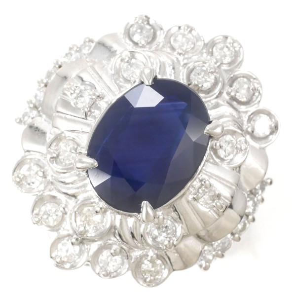 PT900 プラチナ リング 11.5号 サファイア 2.25 ダイヤ 0.50 カード鑑別書 中古