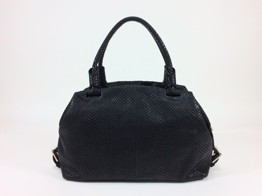 ハンドバッグ リザード型押し レザー ブラック 中古品