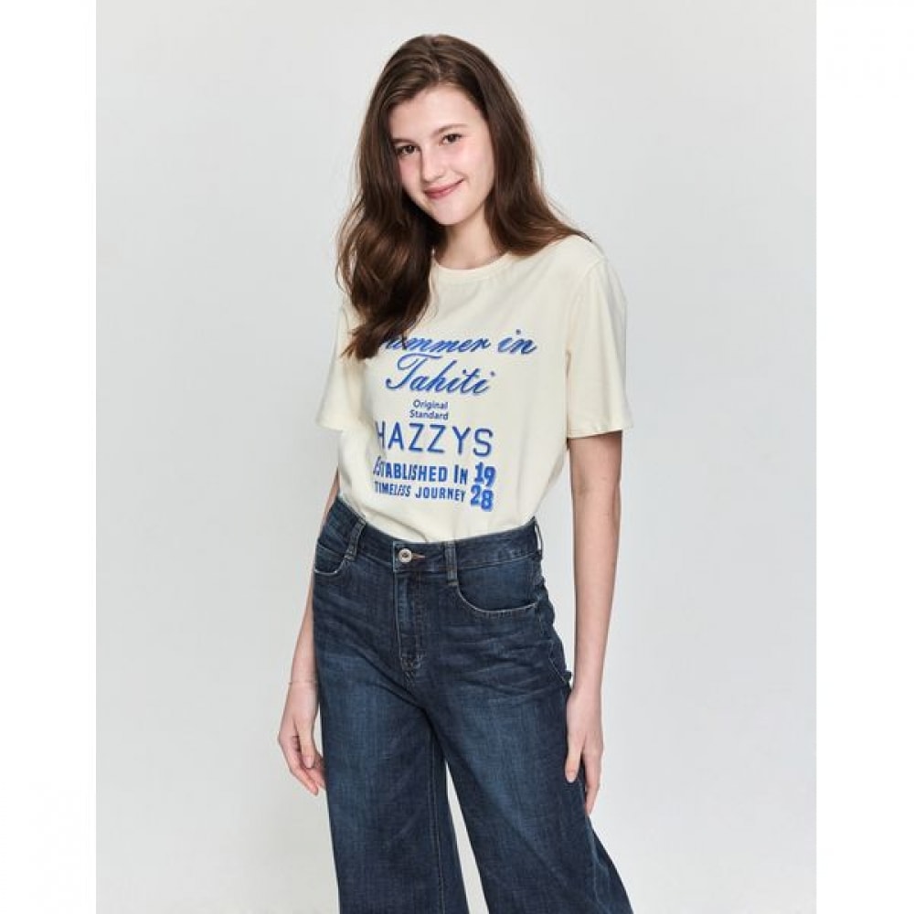 [ヘッジズレディース] 25SS タヒチモチーフグラフィックショートスリーブ T シャツアイボリー HSTS5B504IV