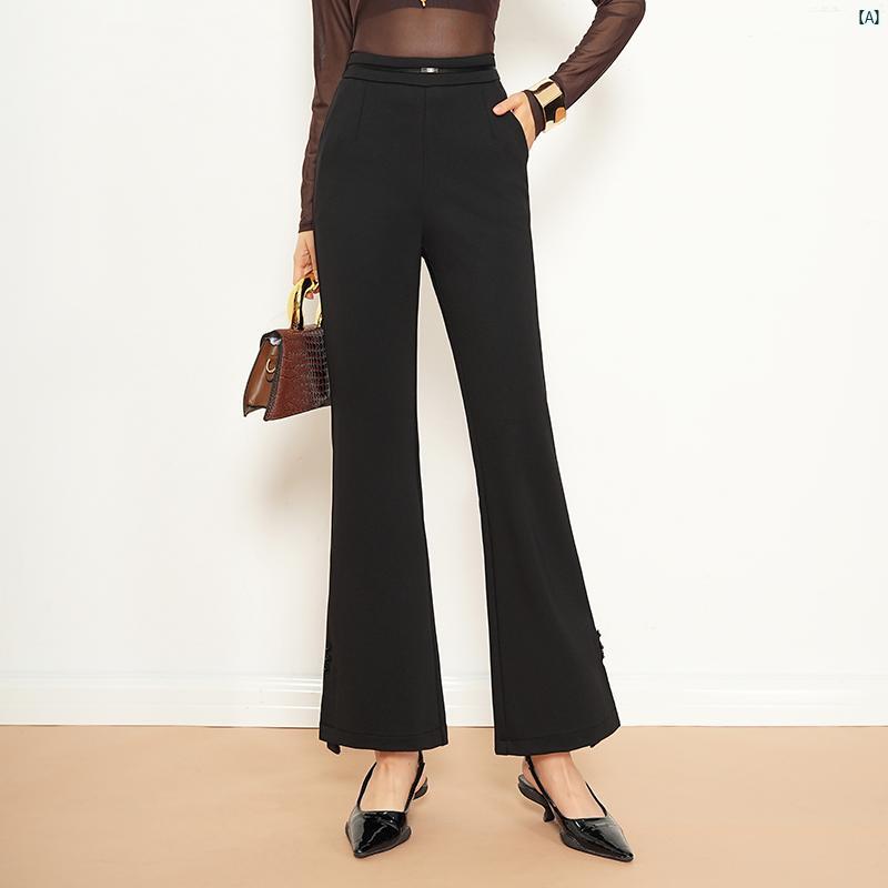 レディース　ファッション　オシャレ　シンプル ナロー カジュアル ブーツ カット パンツ 九分丈 ハイウエスト ドレープ スーツ 春秋新 フレアパンツ