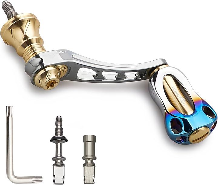 45-50mm可変 リール ハンドル 22mm アルミ ノブ カーボンノブ搭載 シマノ ダイワ 通用 スピニングリール Arch 950( 焼き色アルミノブ搭載 - ガンメタル＆ゴール)