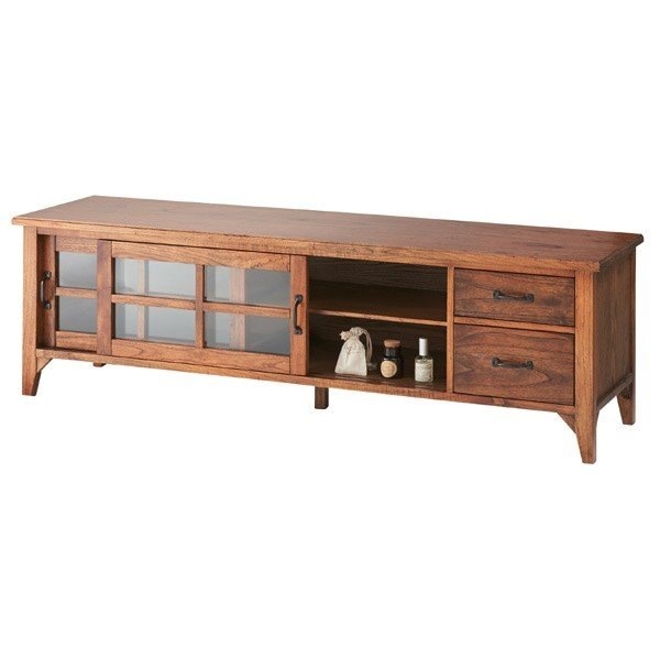 テレビ台 ローボード 天然木 レトロ調 Timber 幅150cm テレビラック ティンバー ミンディ TV台 TVボード リビング収納 完成品 TVラック 収納 ラック ガラス扉 木製 木目