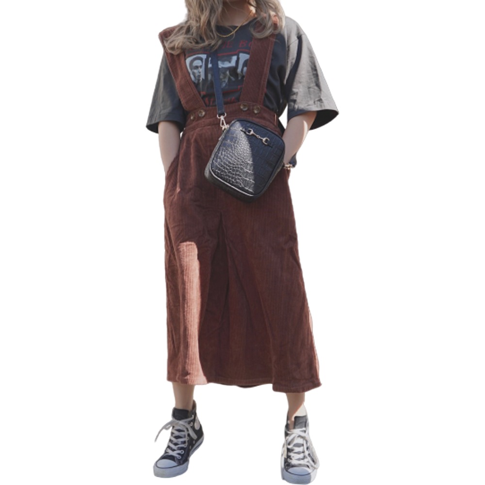 2way Corduroy Flare Jumper Skirt (brown) A,D,G レディース