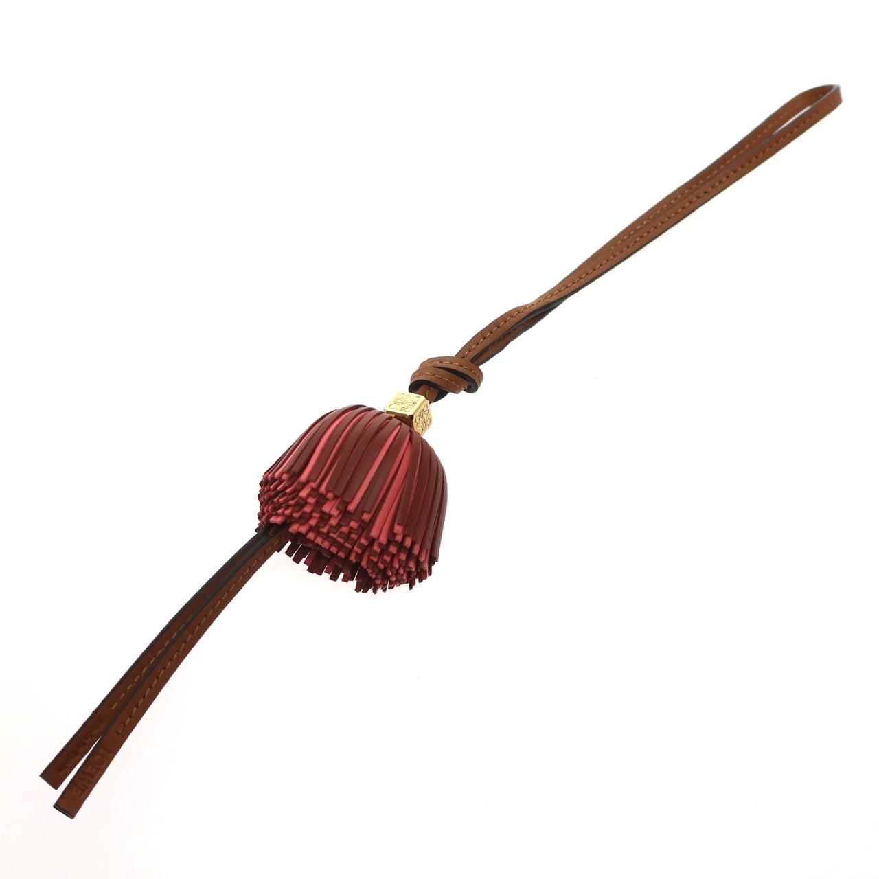 【極美品】レザー ベル タッセルチャーム C831232X10 フリンジ アナグラム ブラウン ピンク ゴールド金具 バッグチャーム キーホルダー ストラップ レディース