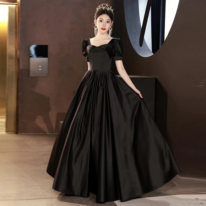 女性用ブラックドレス2025ハイエンド美術試験ホストドレス