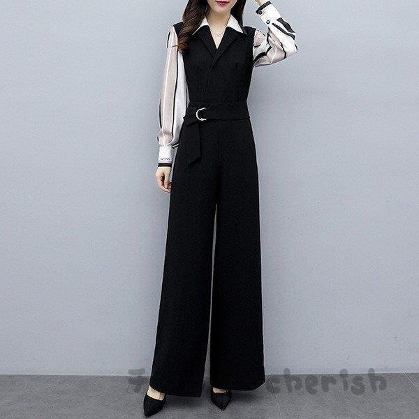 オールインワンレディース40春きれいめ長袖Vネックガウチョパンツチュニック大きいサイズ体型カバー韓国風おしゃれ着痩せ上品通勤大人品30%までに制限