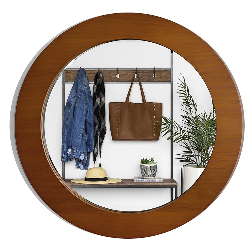 Hohoemi 壁掛け鏡 壁掛けミラー 鏡 天然木フレーム 丸型ミラー ウォールミラー インテリア 洗面 化粧 飛散防止加工 HD鏡面 モダン おしゃれ 玄関 リビング トイレ バスルーム 和室 円形
