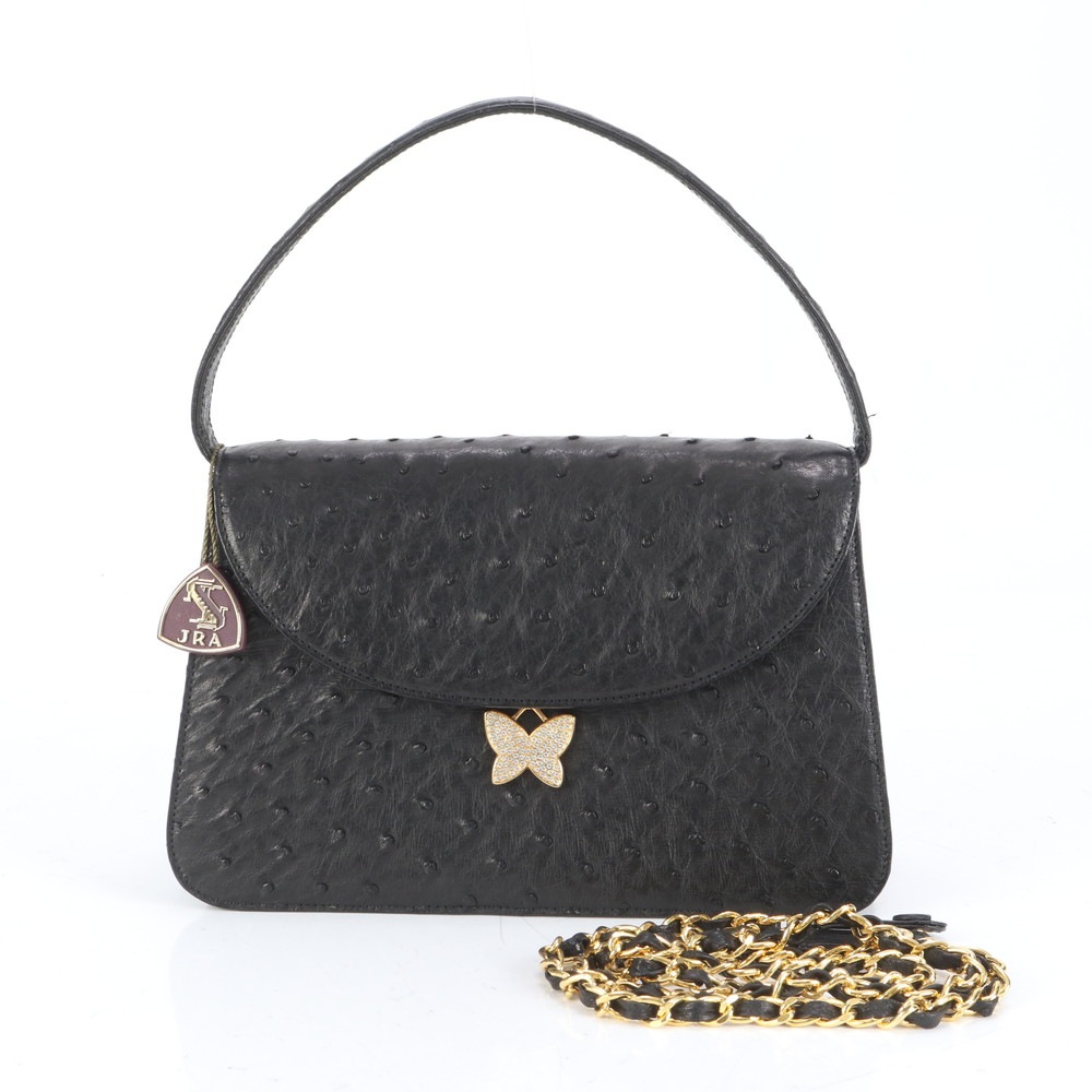 未使用 JRA認定 バタフライ 蝶 ゴールド 金具 オーストリッチ レザー 2WAY ハンドバッグ 斜め掛け トート レディース RUE CO11-8 中古 6,613円
