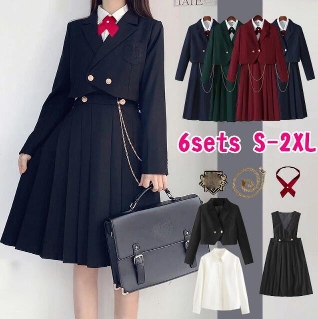 新しい 4色 ６点セットアップ 卒業式 フォーマル スーツ 小学校 卒服 女の子 女子 大きいサイズ 中学受験 ジャケット 長袖シャツ ジャンパースカート スーツ ネイビー ブラック ワイン 入学式