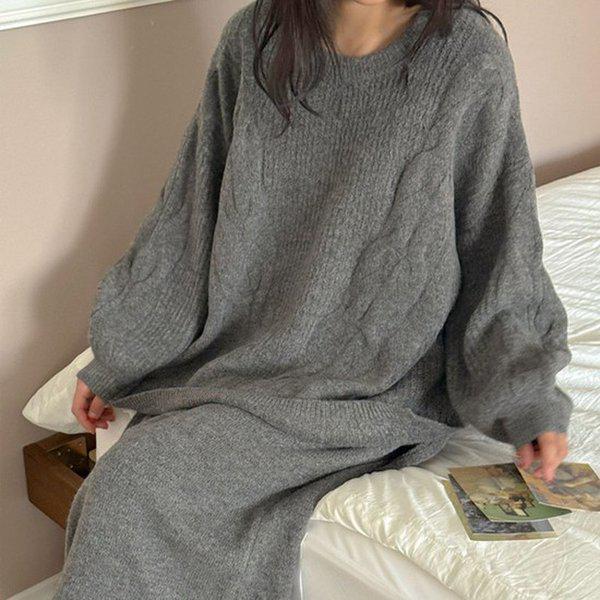 Hスタイル(SET)マイン꽈ラウンドニットスカートセット 秋 女性 トレーニングウェアセット 長袖