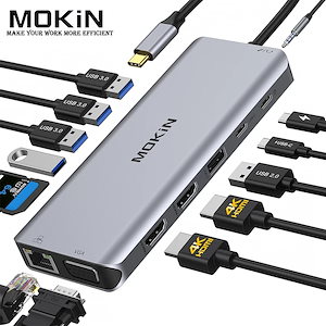 MOKiN USB-Cハブドッキングステーション MacBook Air/Pro, iPad M1/M2, Thunderbolt Laptop用 - HDMI 4KDP100W PDSD/TF