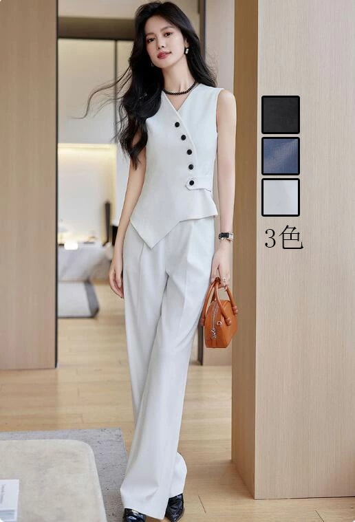 カジュアル 通勤 OL ビジネススーツ 2点セット 「ショート丈ベスト+ガウチョパンツ」 ズボンスーツ エレガント 結婚式レディースドレス 宴会 フォーマル 制服 着痩せ 20代30代40代 発表会