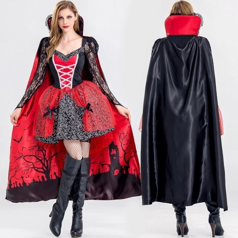 ハロウィンヴァンパイアコスチュームクイーンドレスホラーゴースト花嫁マスカレードパーティーテーマパーティーステージ衣装