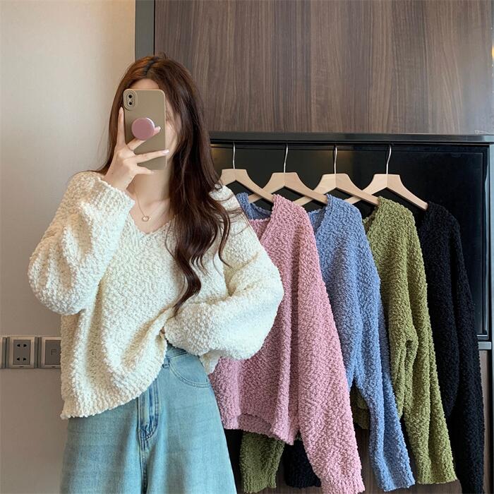 トップス ニット ブークレー カットソー セーター レディース エレガント 大人 可愛い きれいめ カジュアル フェミニン 長袖 ナチュラル シンプル Vネック ピンク ブルー 青 グリーン 緑 ホワ 5,503円