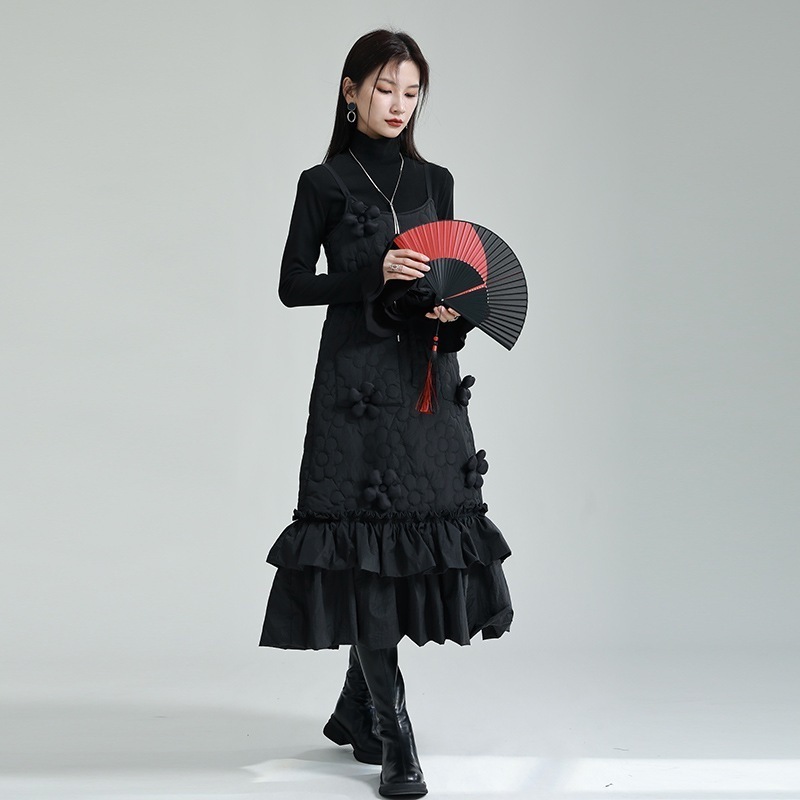 【J.Fashion】 初春 キャミワンピース 立体花飾り クロバー Aライン レディースキャミワンピ ドレス ベーシックシャツは店で購入可能 メガ割
