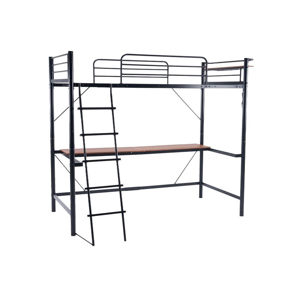 【国内発送】A 589【元sku：N509P220472Aブラック】システムベット 宮棚　ロフトベッド シングル コンセント付き 移動可能デスク付き 北欧風 二段ベッド 大人用　二段ベッド スチール
