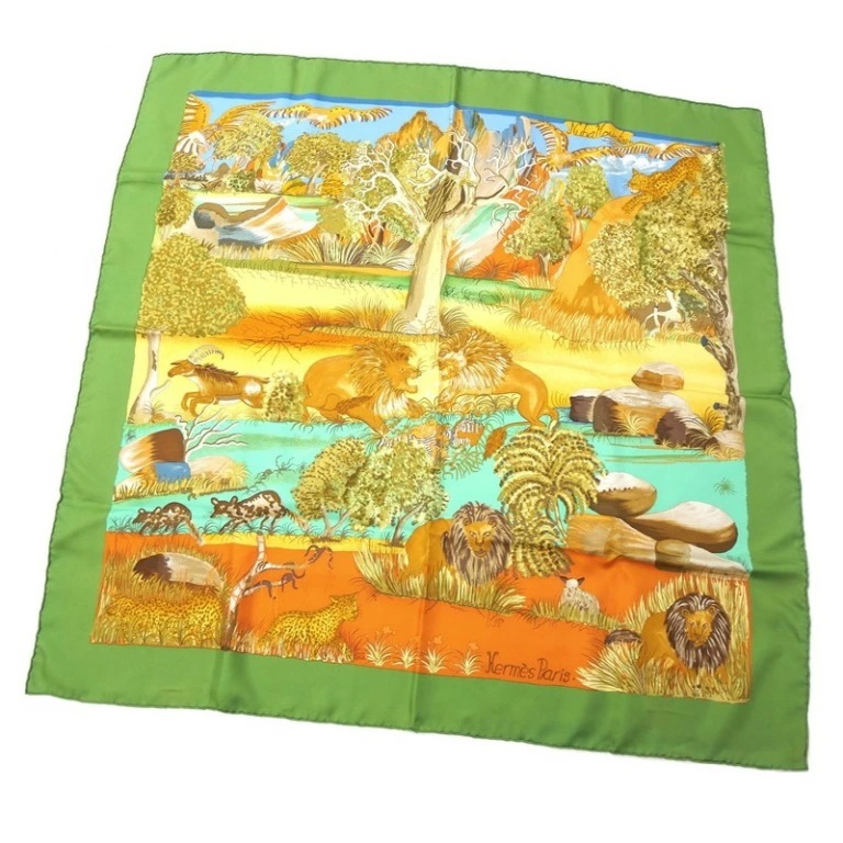 エルメス HERMES スカーフ カレ90 ヌバマウンテン Nuba Mountain グリーン シルク100％ 【中古】(67812) 28,600円
