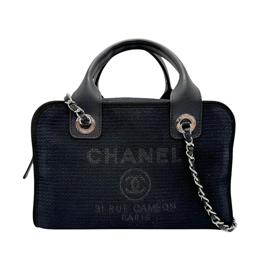 シャネル CHANEL ハンドバッグ ショルダーバッグ ドーヴィル ボーリング キャンバス/レザー ブラック シルバー レディース z3244