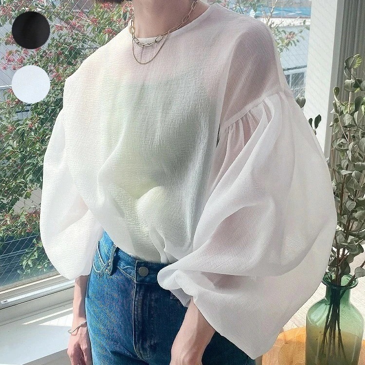 Tシャツ 韓国 2026新作 今年も人気！おしゃれ 優しい セクシー長袖 長袖 大きいサイズ 高級感 シャツ 長袖 ランタン袖 ドット シフシフォン シャツVネック ゆったり 花柄 着やせ 気質 百