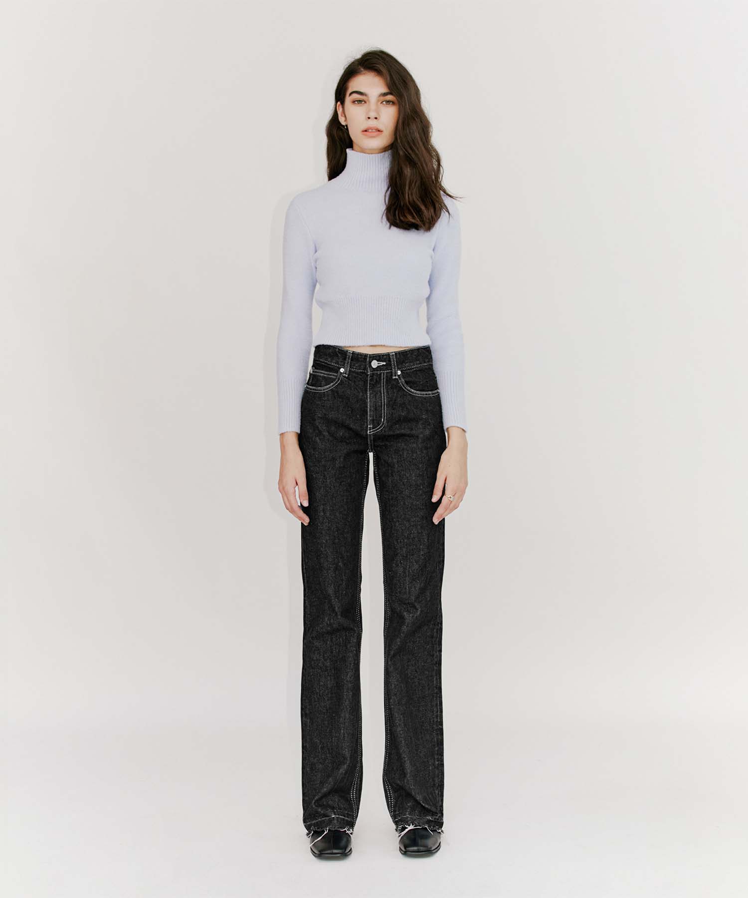 [배우 지소연 착용] Siwa black semi wide jeans - SW006
