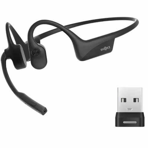 ショックス ワイヤレス 骨伝導イヤホン Bluetooth+専用ドングル USB-A IP55 最大16時間 USB-C OpenComm2 2025 Upgrade SKZ-EP-000041 ブラ
