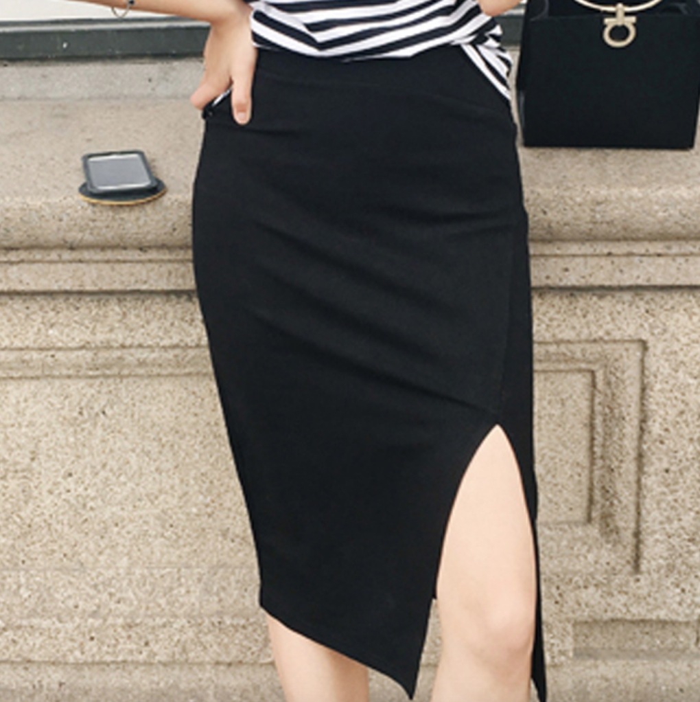 スカート レディース ミディアム丈 無地 スリット タイト シンプル カジュアル　きれいめ 上品 ブラック 2XL 3XL 韓国 お揃い 旅行　休日 普段使い 着回し コーデ 春夏 モテ オフィス