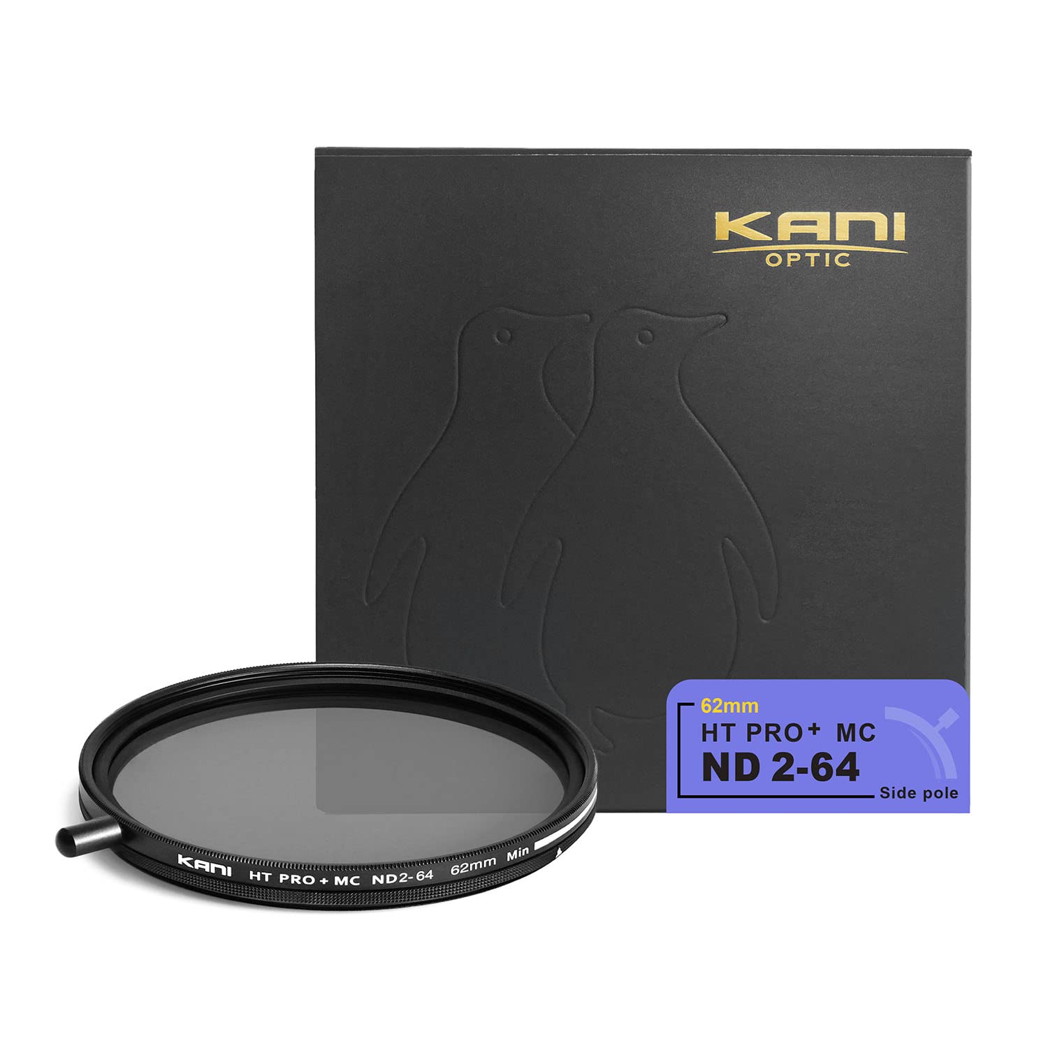KANI 62mm 可変NDフィルター HT PRO+ MC ND2-64 減光効果最大6絞り分 着脱式調整用ノブ付 高濃度時X状ムラ抑制 低反射 撥水 撥油 防汚 ナノコーティング 809568