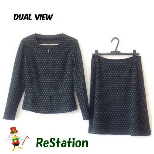 【中古】デュアルヴュー DUAL VIEW スカート セットアップ グリーン系 総柄 レディース サイズ42
