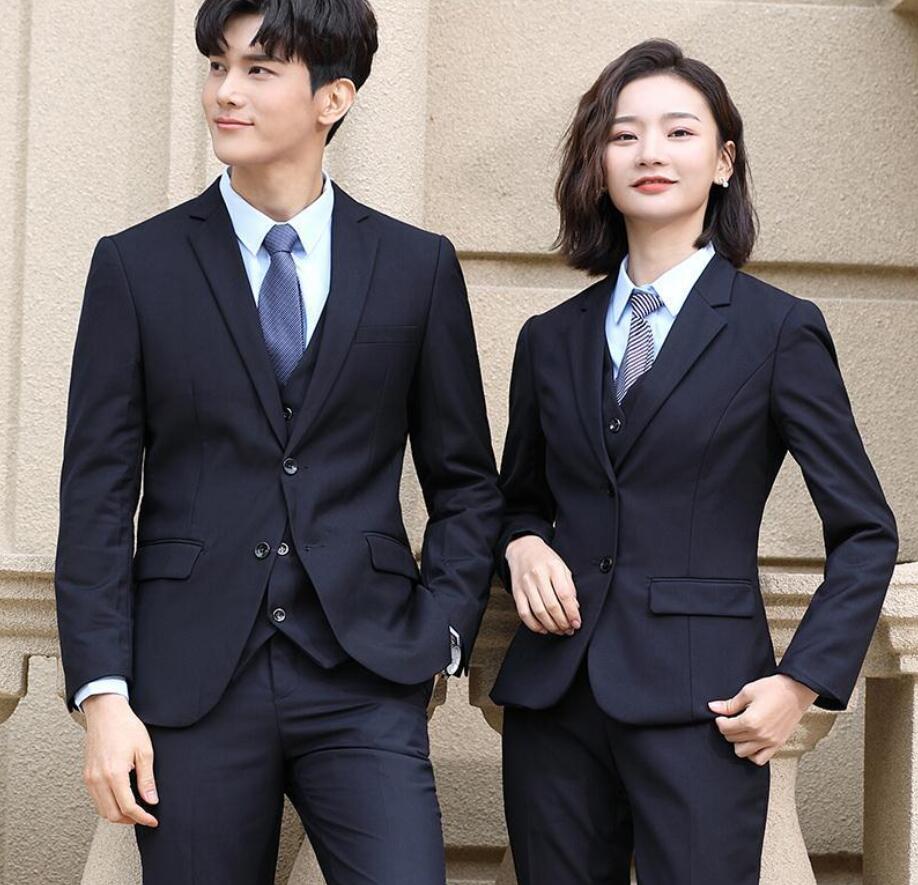 長袖スーツ+ベスト+ミニ丈スカート/パンツ OL 通勤 3点セット メンズジャケット+ベスト+パンツ 黒/紺/男女兼用 S-5XL パンツスーツ レディース スーツ ビジネススーツ ブラックス