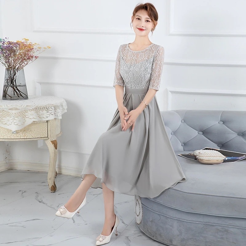 パーティードレス結婚式ワンピースドレス二次会フォーマル披露宴膝丈ひざ下七分袖20304050