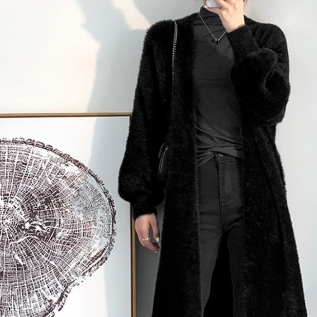 ２色 アウター コート レディース 秋冬 きれいめ 暖かい 軽い もこもこアウター ガウンコート ミモレ丈 ロング ミディアム丈 ミドル丈 長袖 ボリューム袖 フレアスリーブ ドロップショルダー