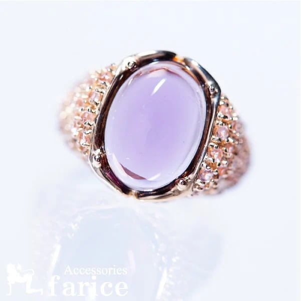 ダークパープルクオーツ&キュービックジルコニアパヴェイエローゴールドジュエリーリング