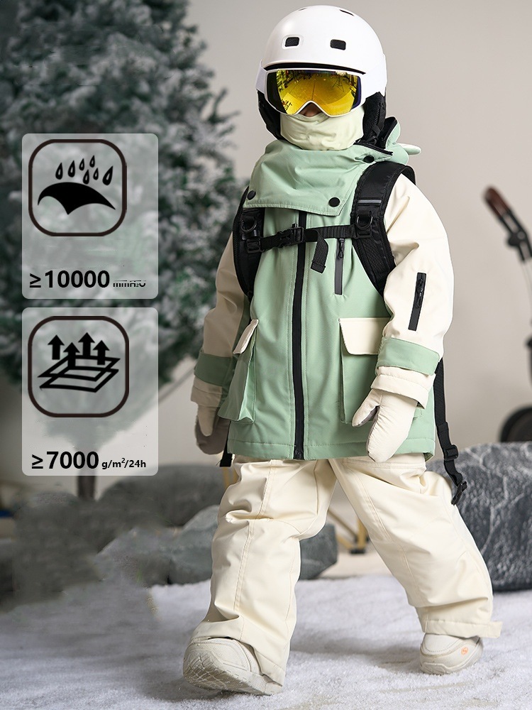 スノーボードウェア 2024 2025 キッズ 子供 ベビー服 単品 ジャケット アウター 蛙帽子 カエル トップス グリーン スノボウェア スキーウェア 防寒着 韓国風 女の子 男の子 こどもウェア